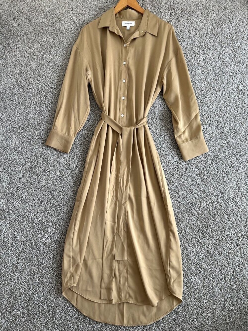 Banana Republic Womens Sz Large Beige Button-Down Shirt Dress With Belt - Picture 9 of 10